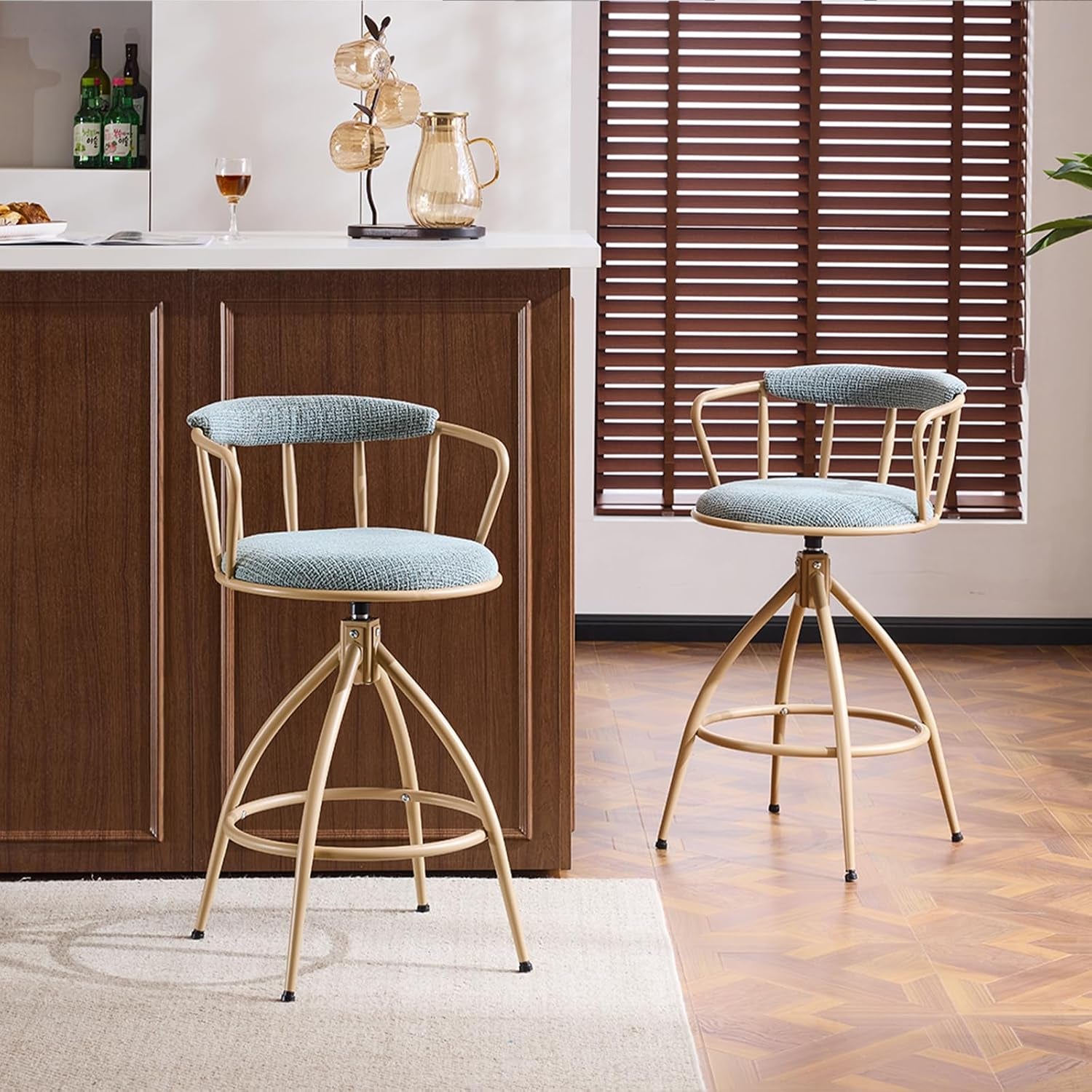 Stylish Chenille Swivel Bar Stools Set of Two
