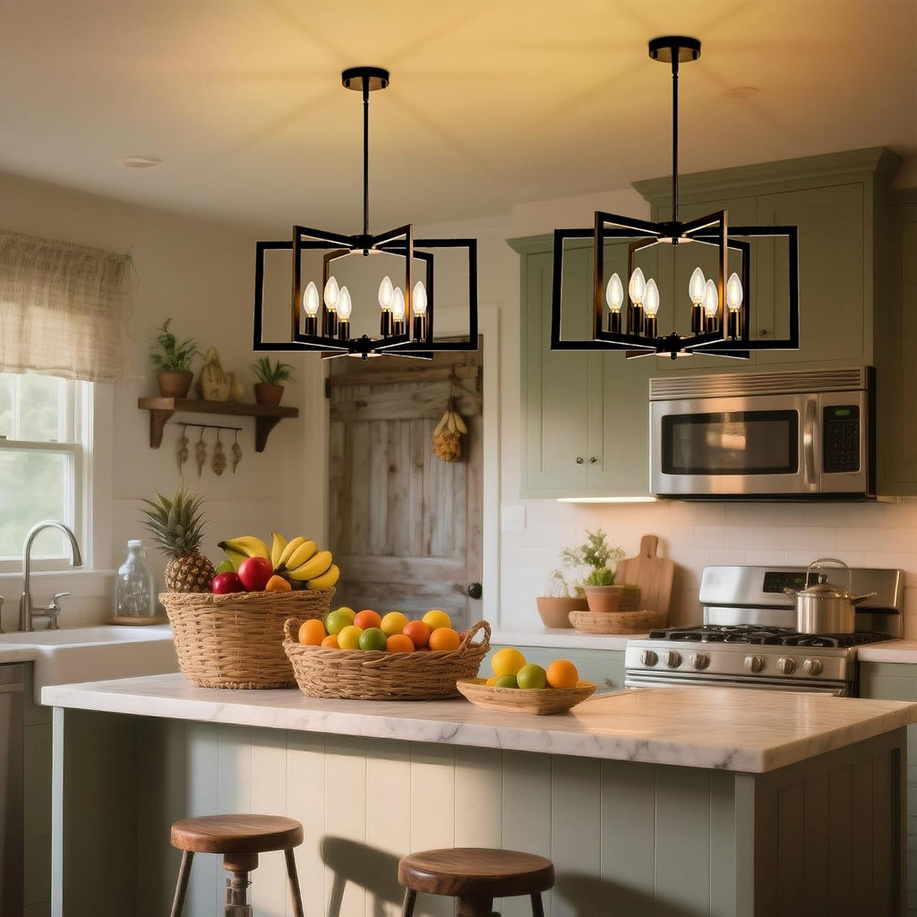 Black 6 Light Adjustable Pendant Chandelier For Dining Room