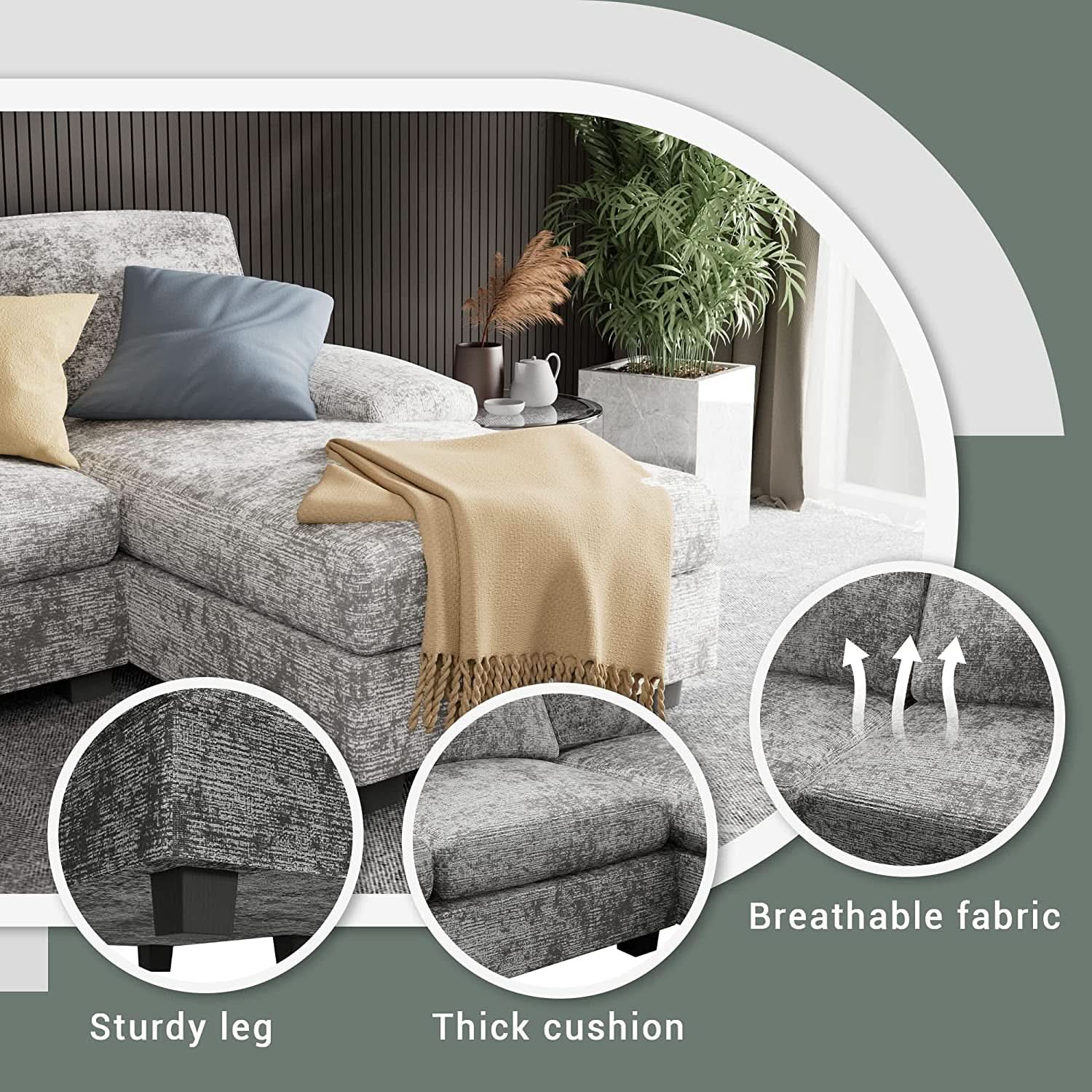 2 Piece Fabric Sectional Sofa With Reversible Chaise
