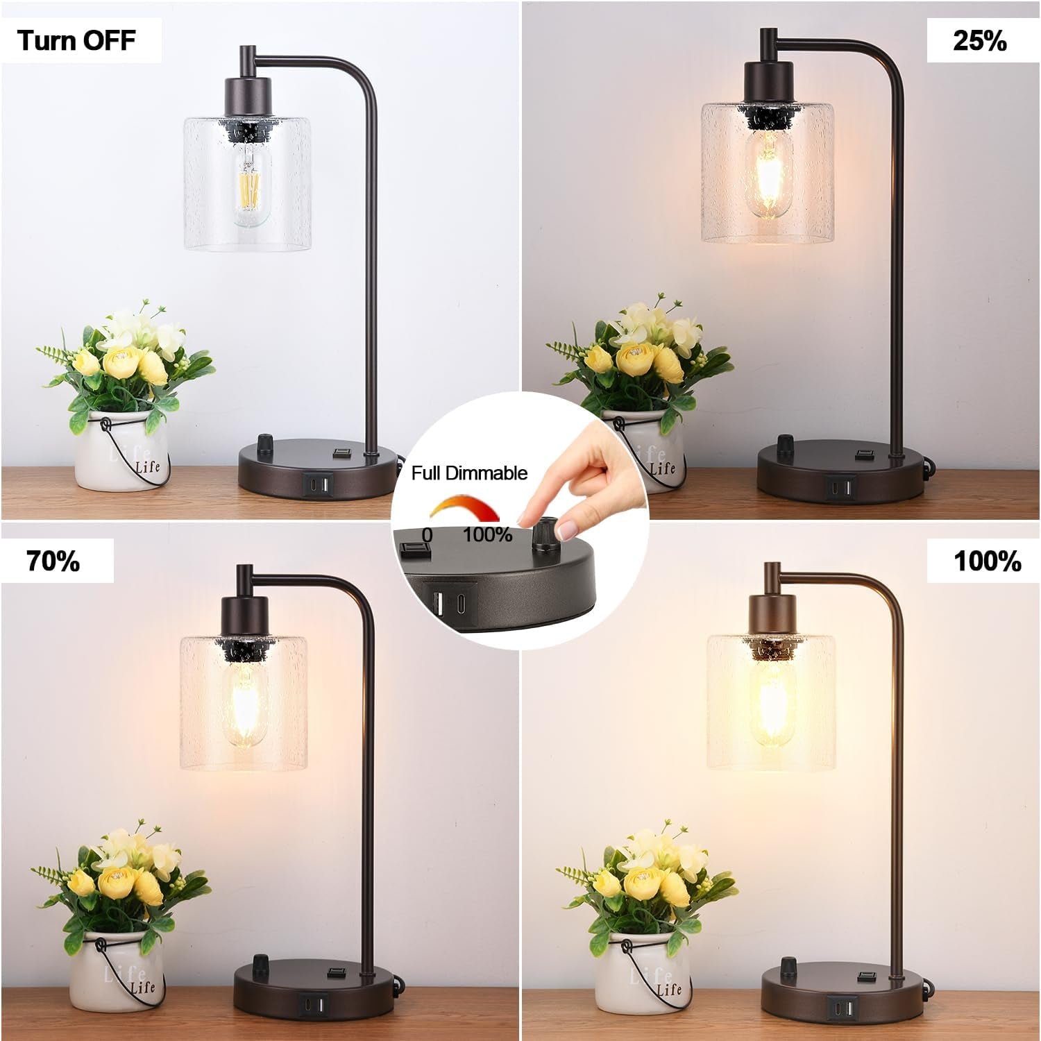 Oil Rubbed Bronze Table Lamps Set Of Two With USB Ports