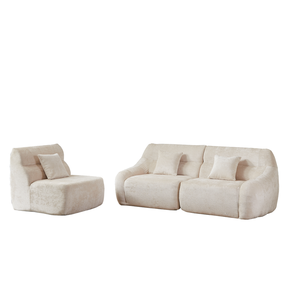 Sectional Sofa Curved Beige Chenille 123.2 Inch Four Pillows No Assembly