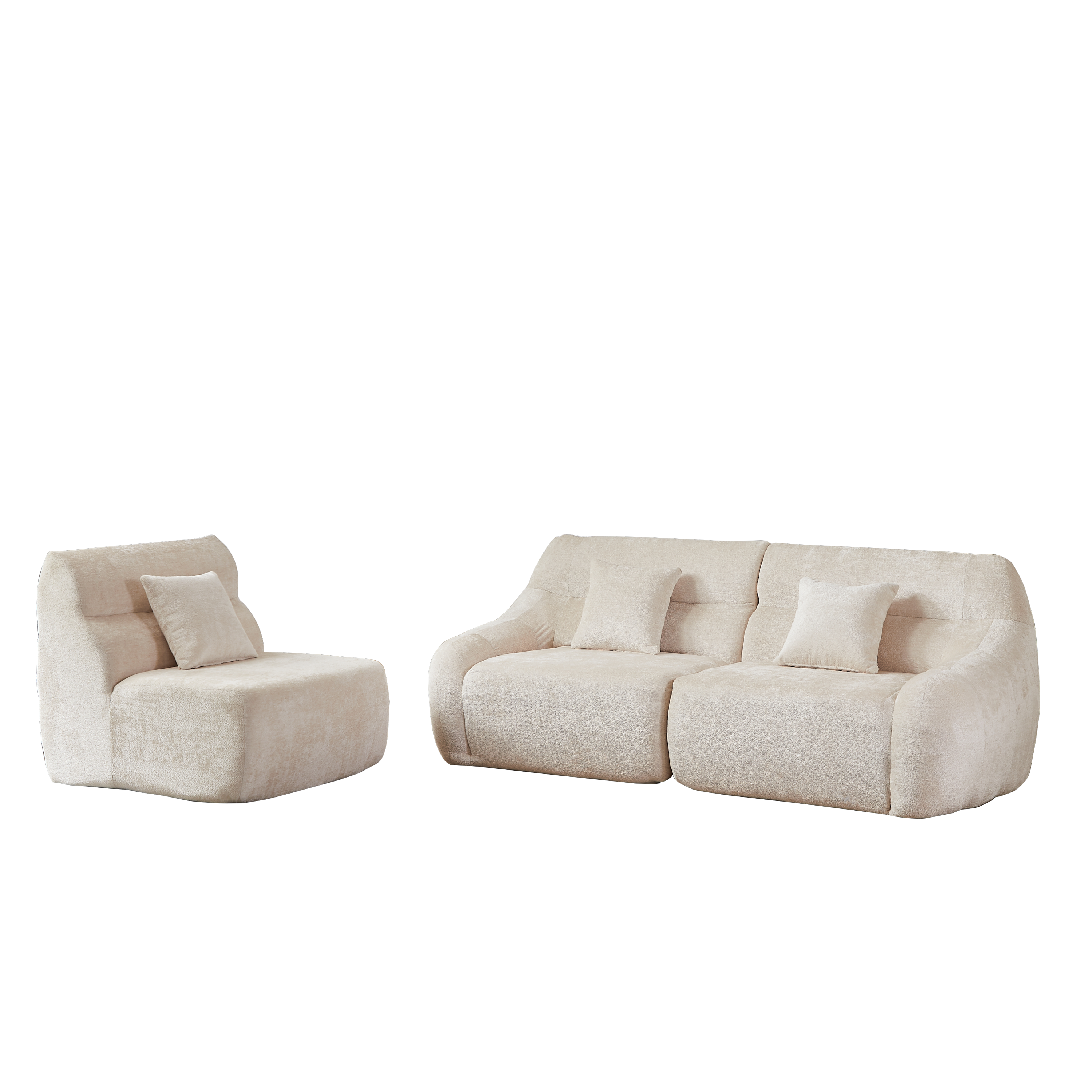 Sectional Sofa Curved Beige Chenille 123.2 Inch Four Pillows No Assembly