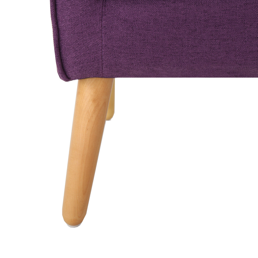 Mid-Century Modern Arm Chair with Tufted Back, Purple Fabric, Birch Wood Legs