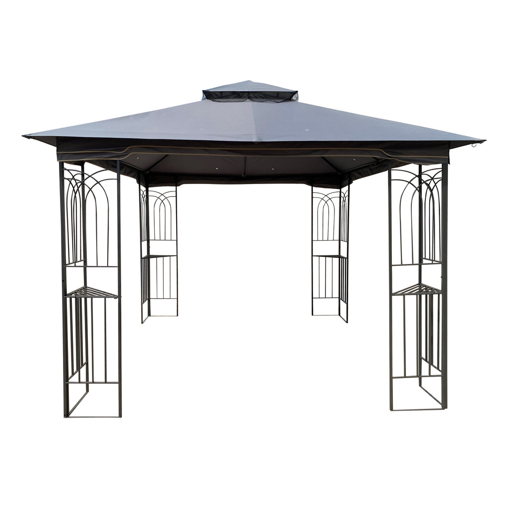 Gazebo Steel Gray 10x10 Ft Double Vented Roof Mesh Sidewalls UV-Resistant