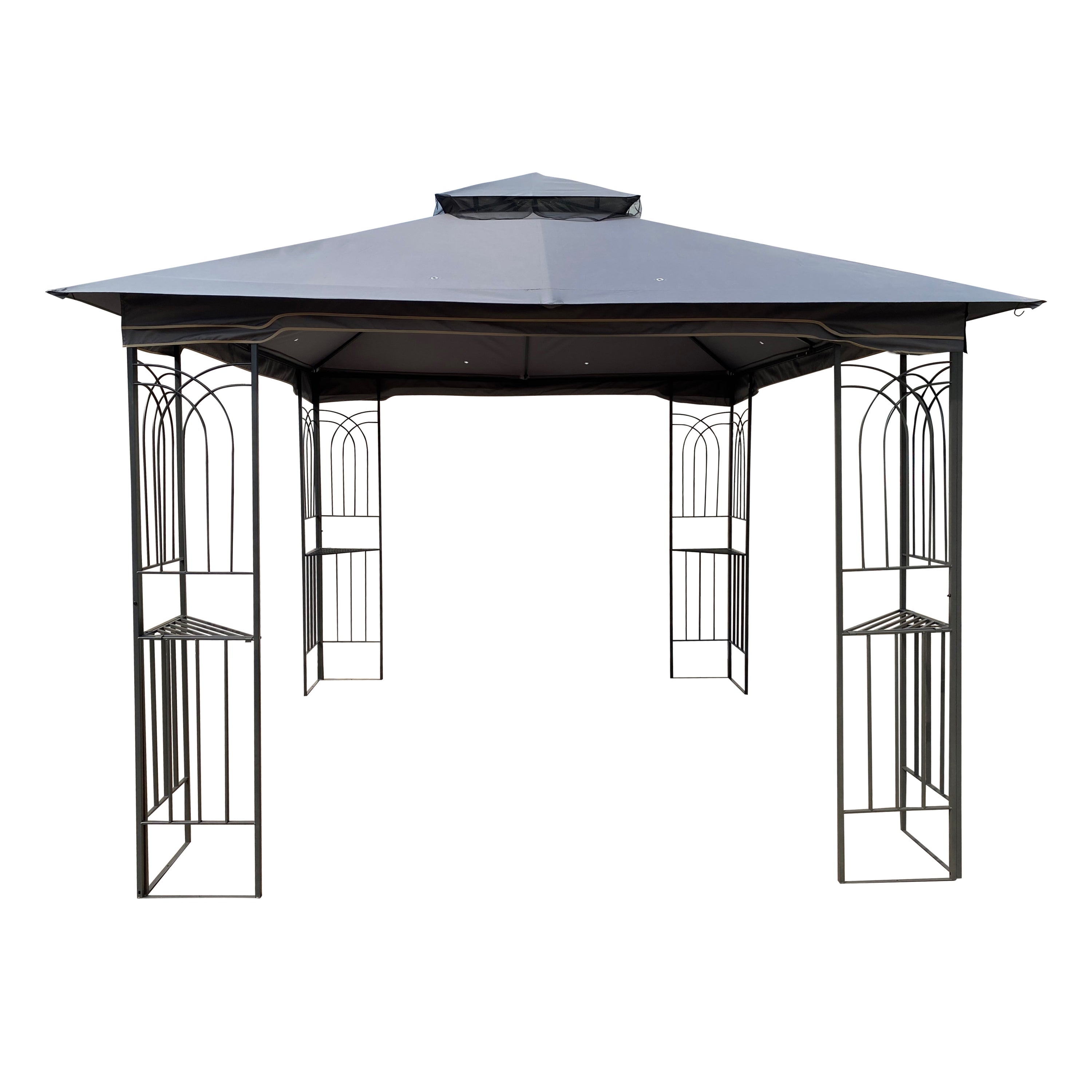 Gazebo Steel Gray 10x10 Ft Double Vented Roof Mesh Sidewalls UV-Resistant