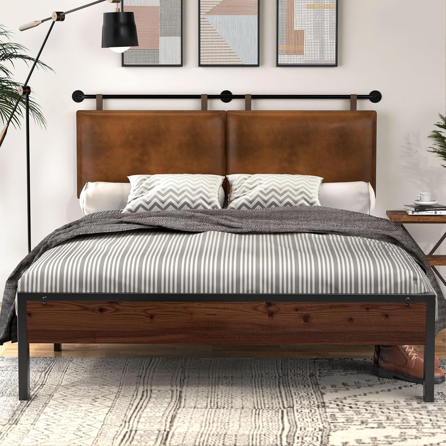 Brown King Size Wall Mounted PU Leather Headboard