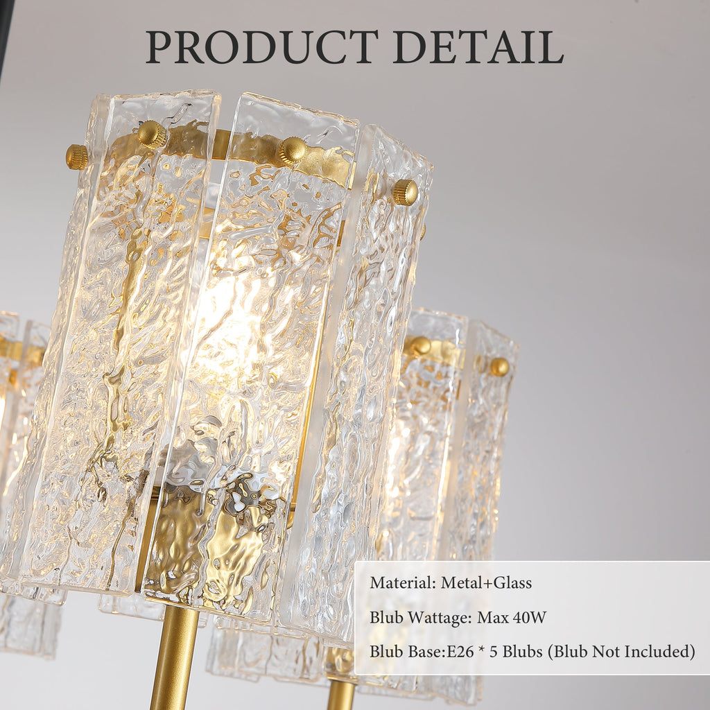 Chandelier 5-Light Black Gold Farmhouse Textured Glass Pendant Modern