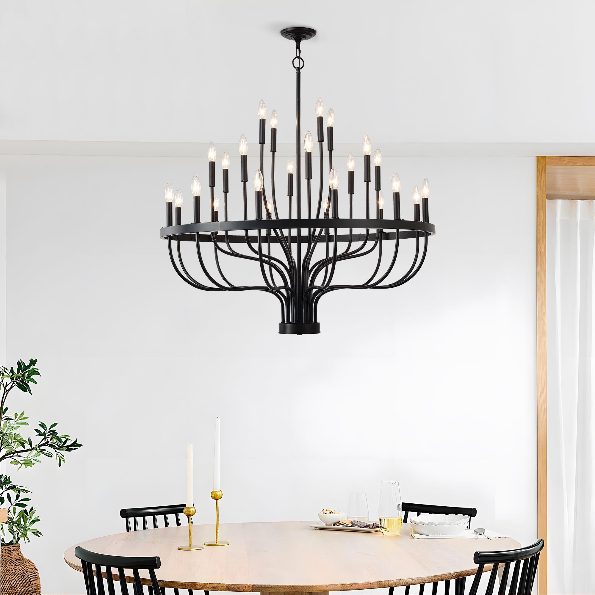 Chandelier 36-Light Black Industrial Iron Candle Farmhouse Pendant