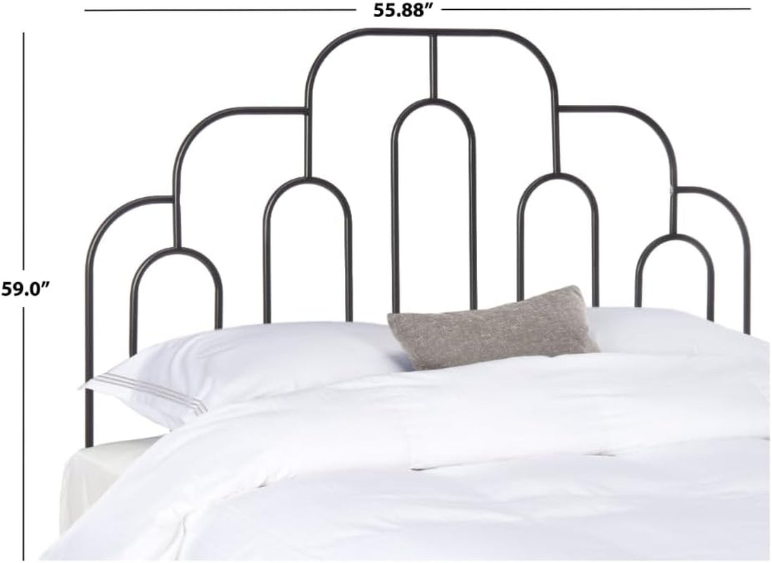 Retro Black Metal Headboard with Curved Design for Full Bed