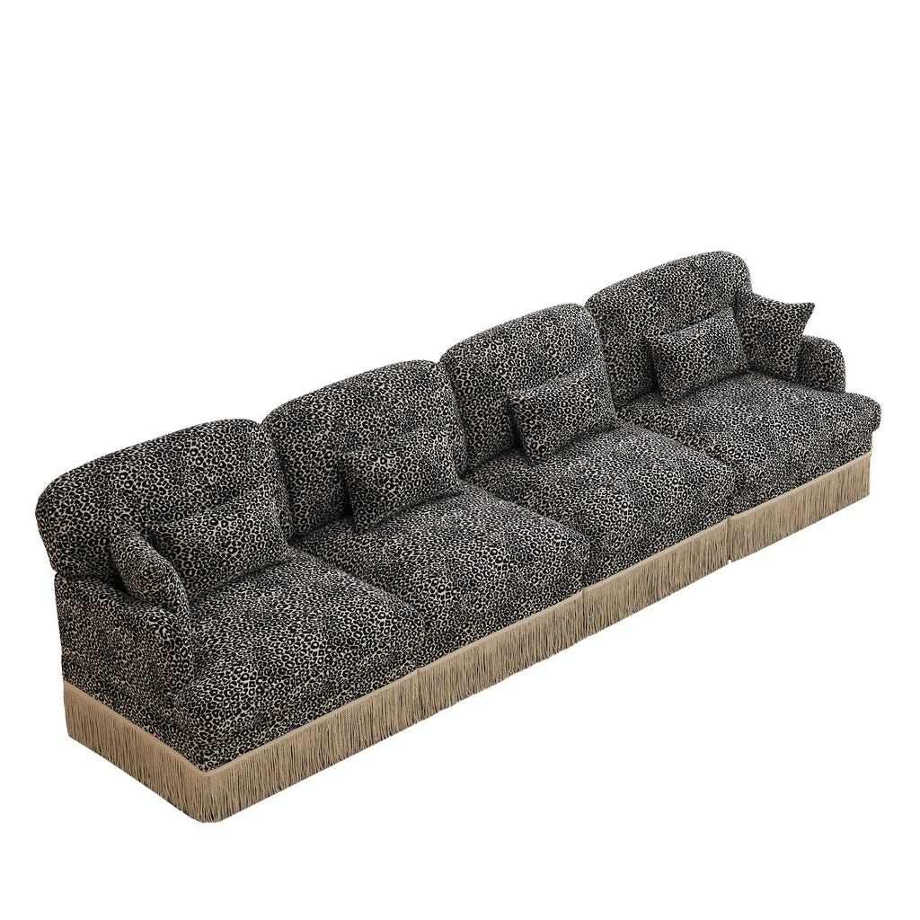 Sectional Sofa Modern Leopard Chenille Khaki Black 4-seater Deep Seat
