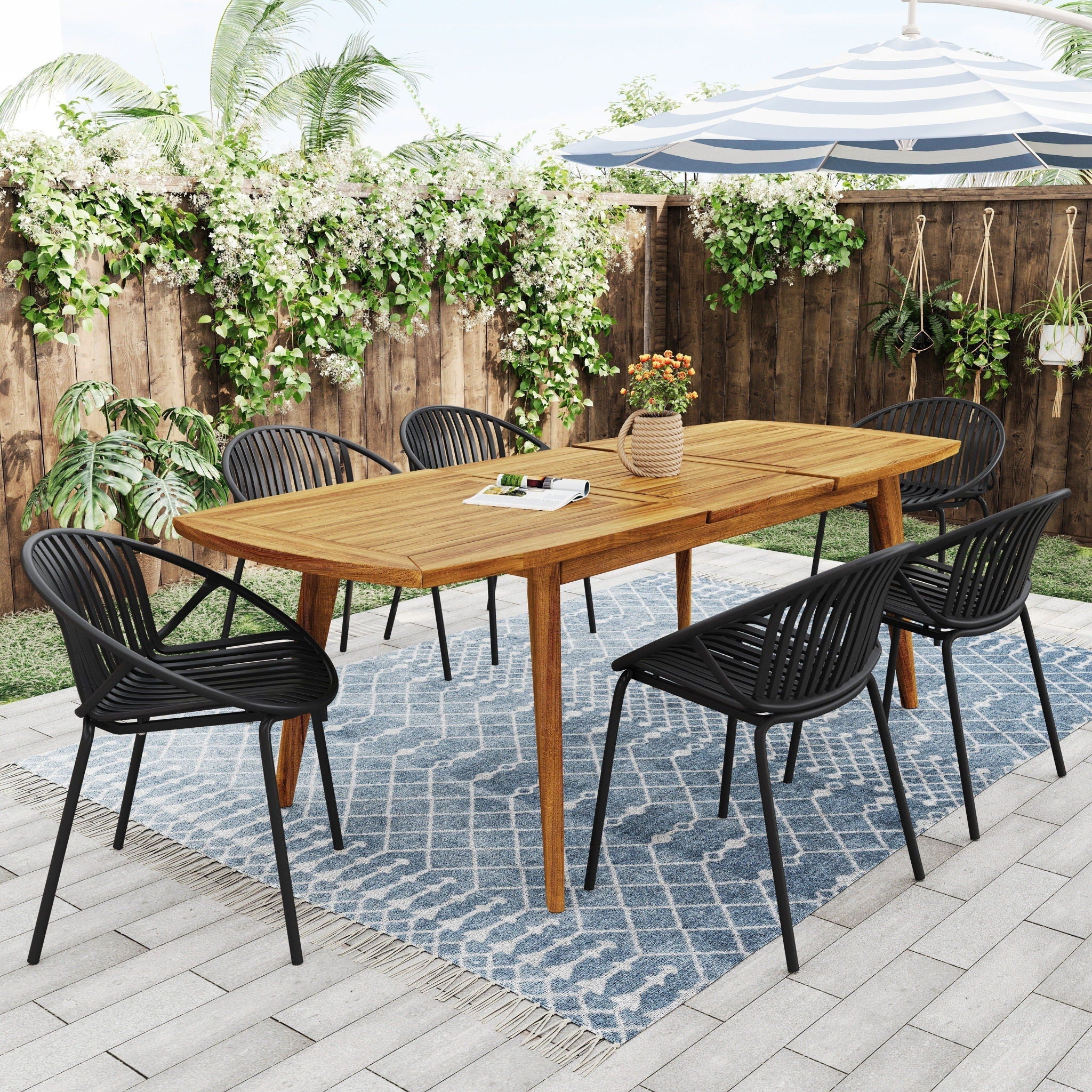 Stackable Outdoor Chairs with Breathable Plastic Backrest (Set of 2)