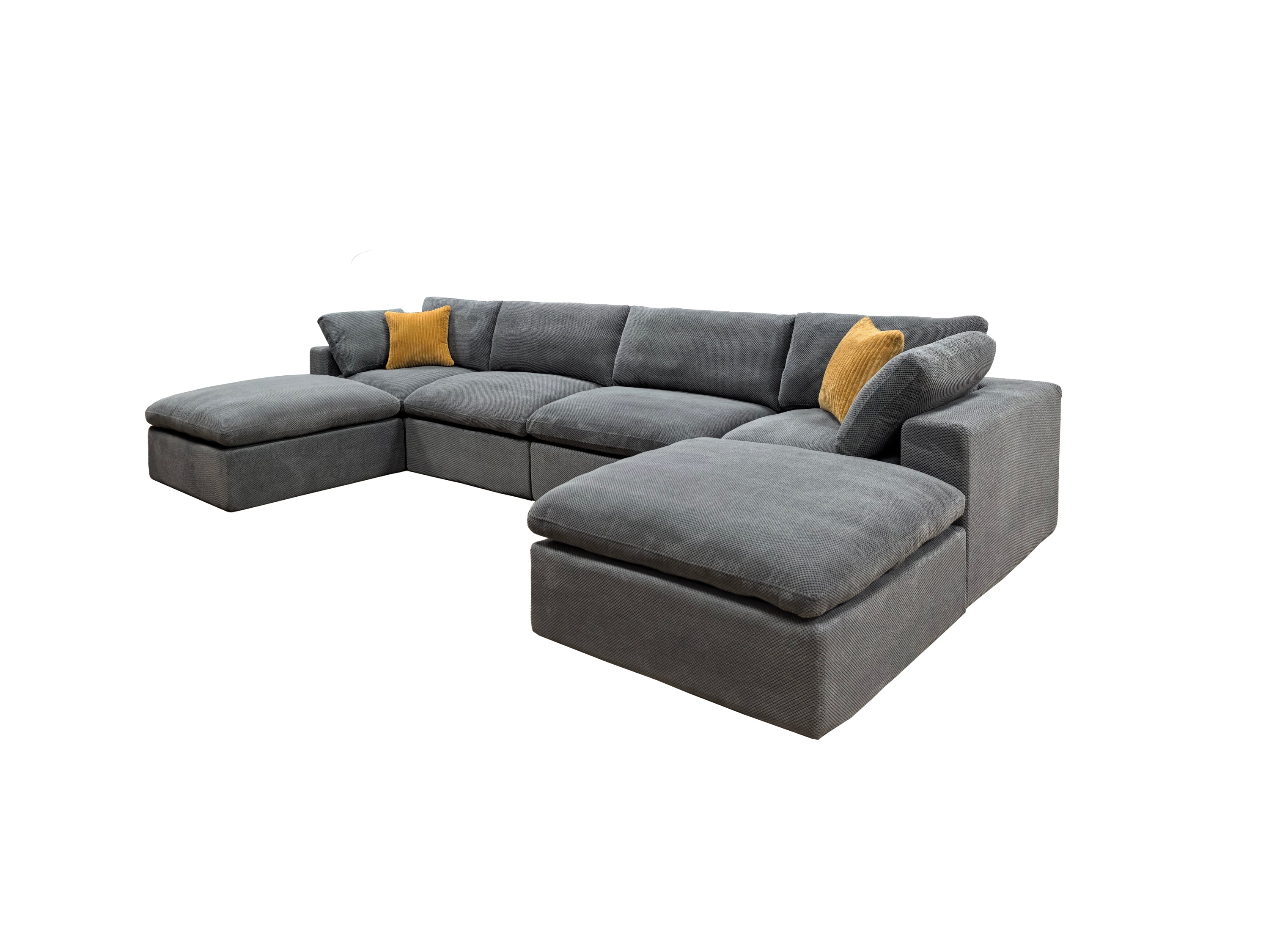 Sectional Sofa Modular Coffee Bean Upholstery with Toss Pillows