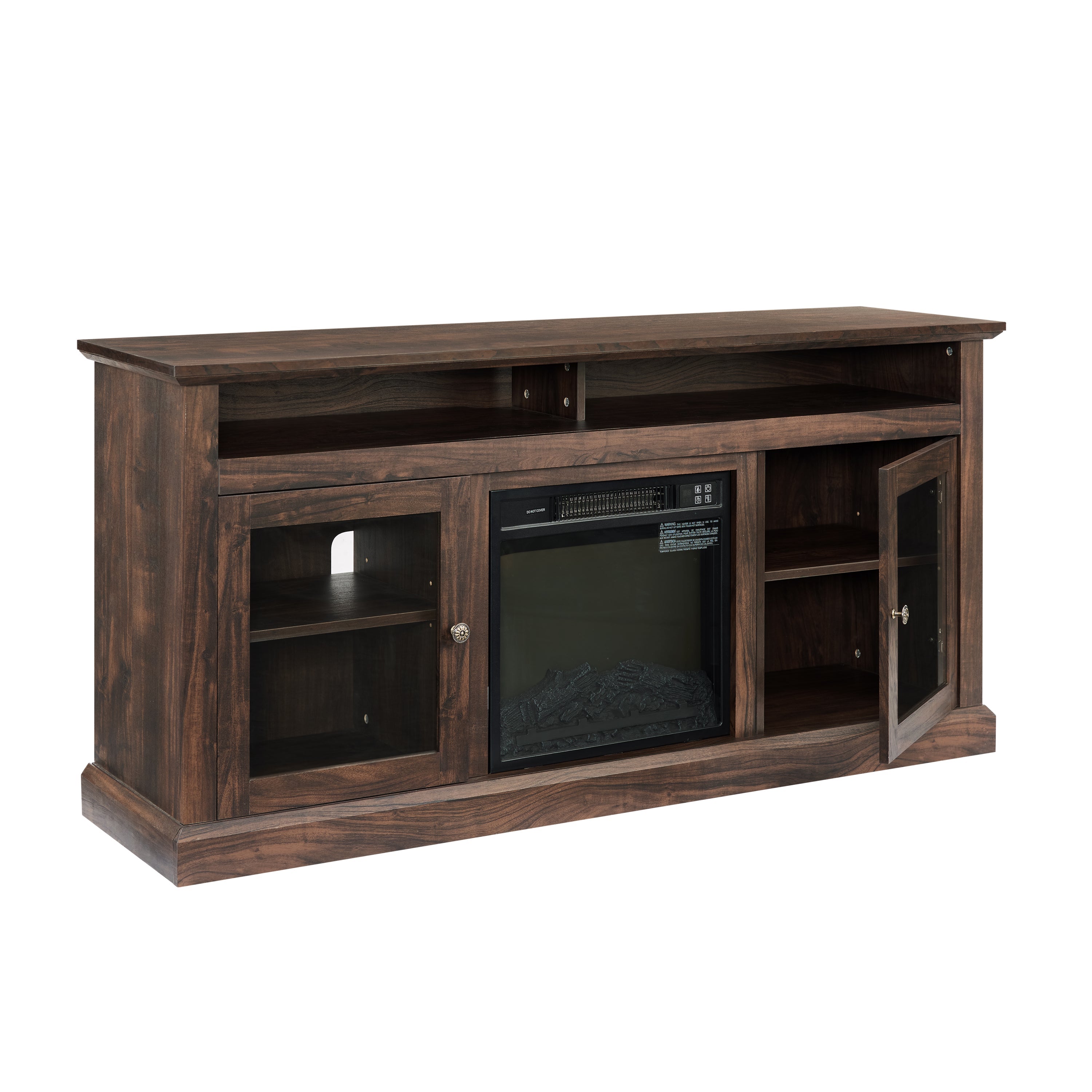 TV Stand Fireplace American Traditional Brown MDF 1400W Fits 65 In TV 60 In