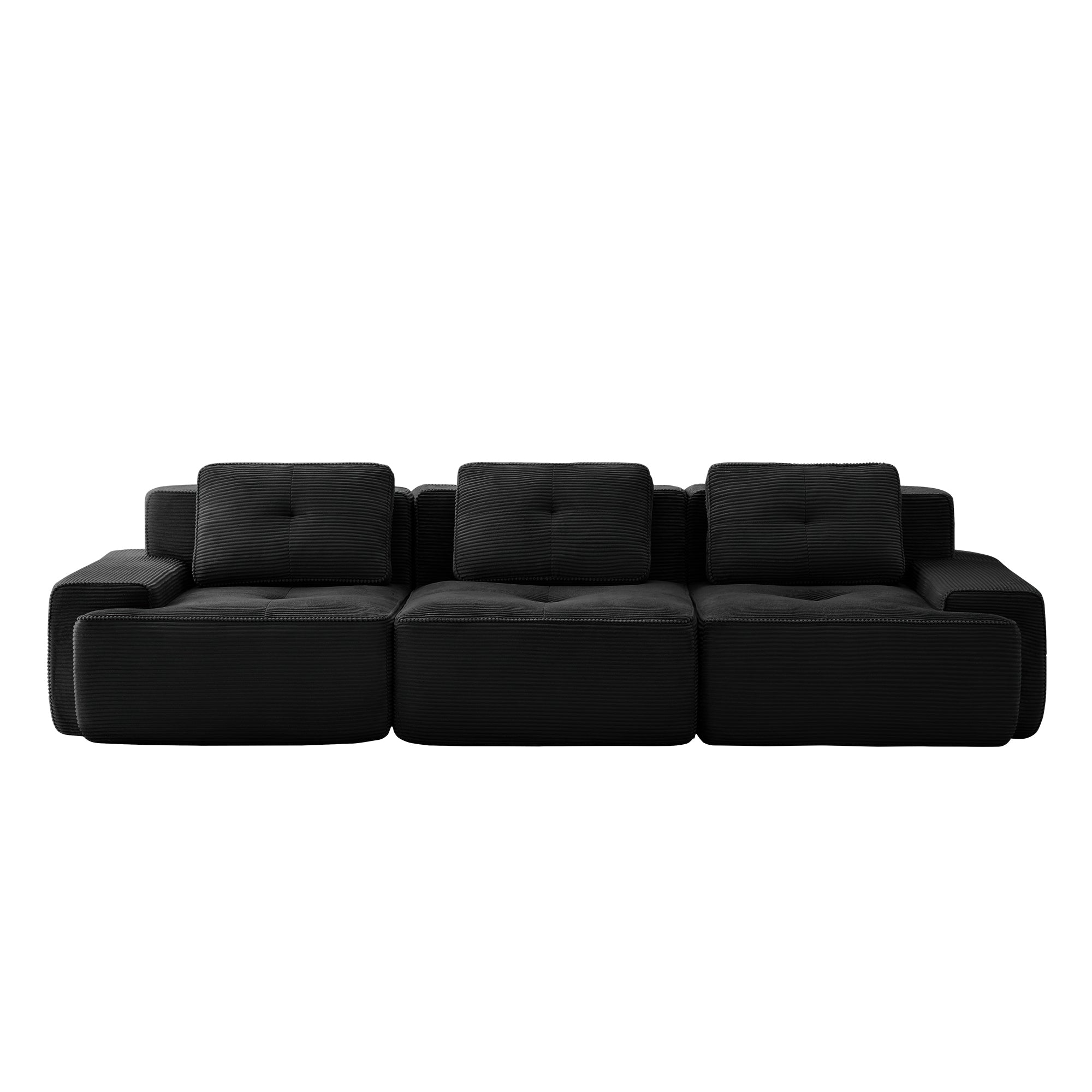 Sectional Sofa Modular Corduroy Black 3 Seater Tufted