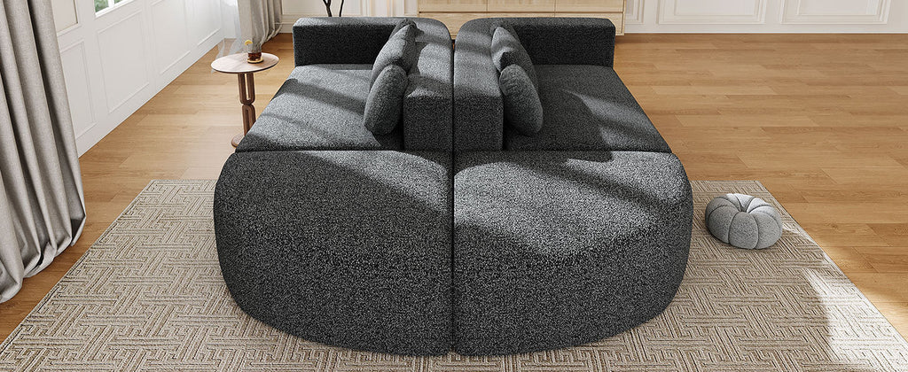Sectional Sofa U-Shape Modular Boucle Black 6-Seat Deep Seating 114.9x64.5 In