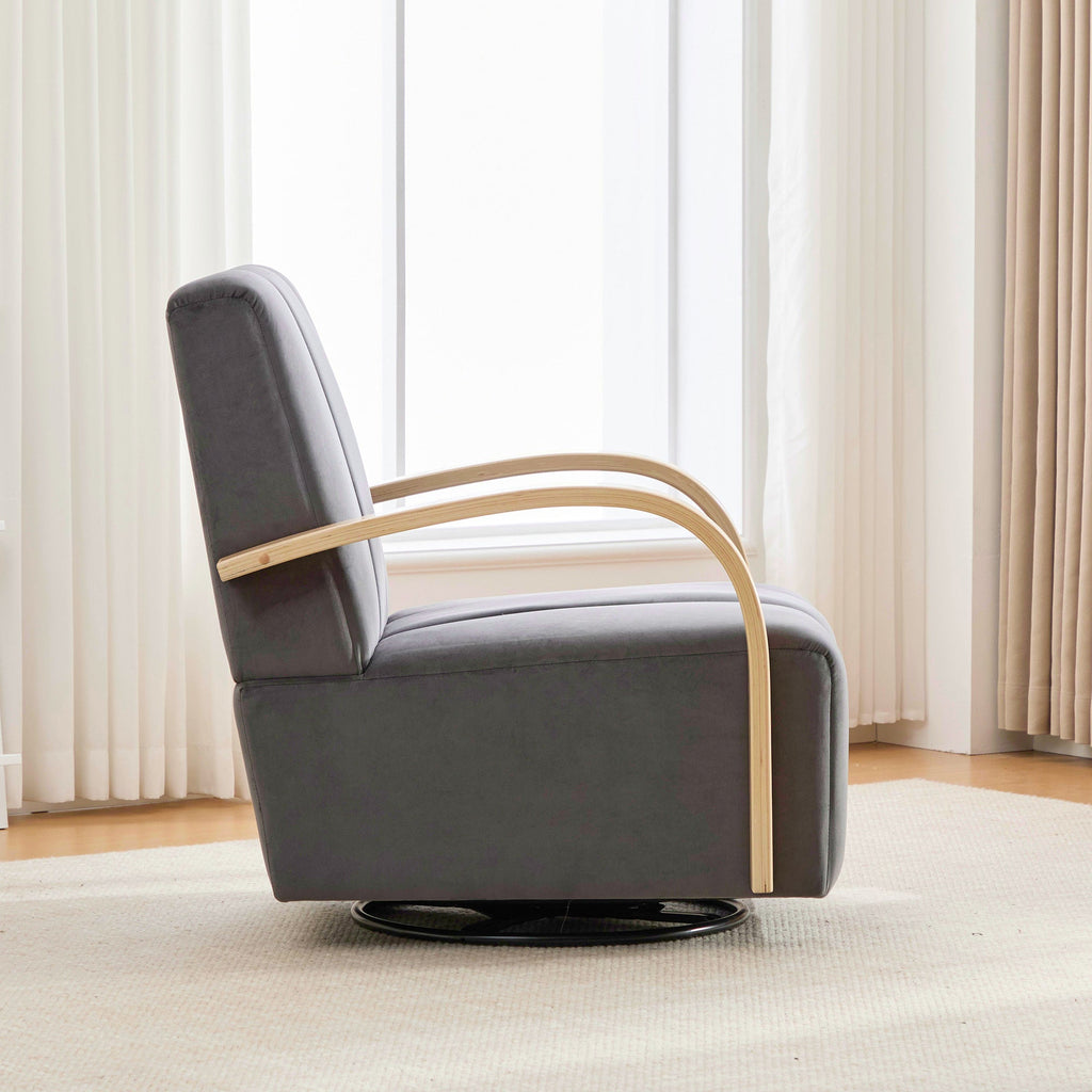 Swivel Accent Chair 360 Degree Velvet Charcoal Channel Tufted Wood Armrests