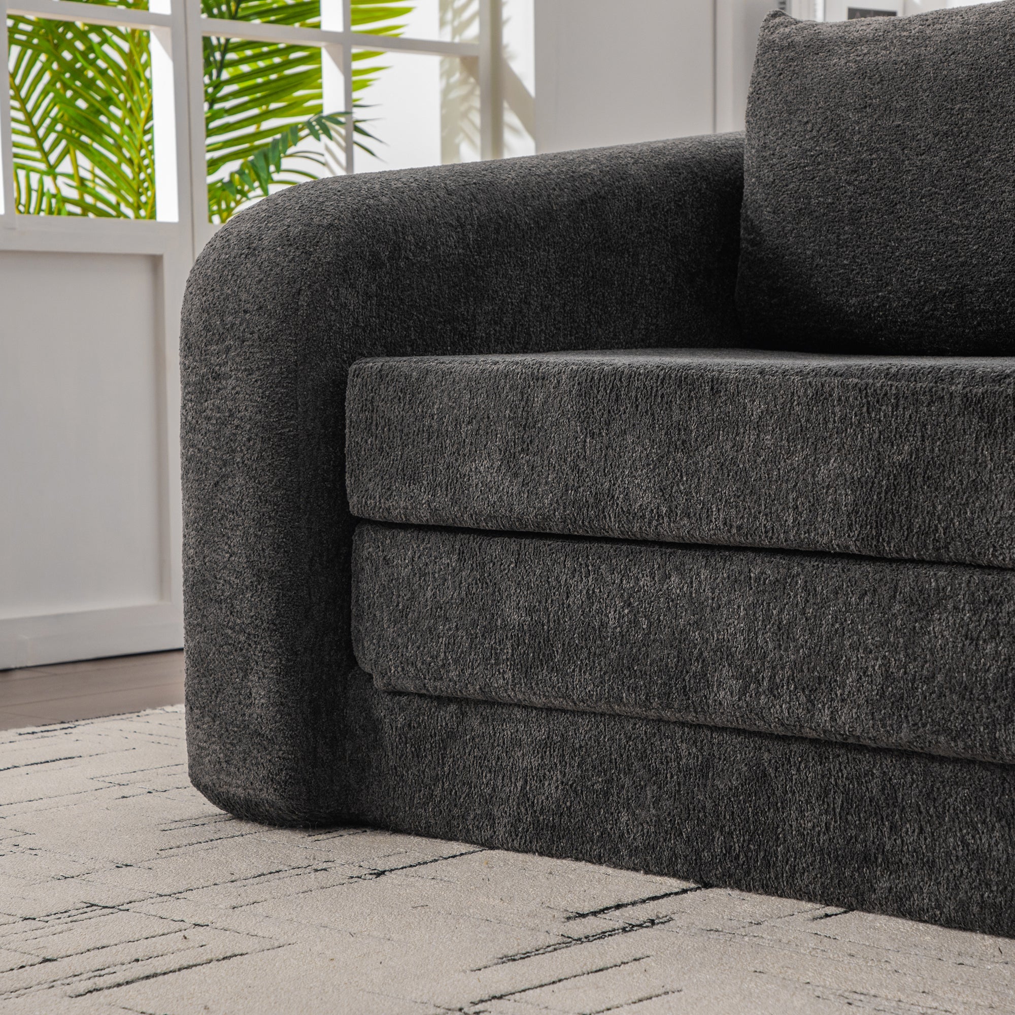 Sofa Bed Convertible Chenille Gray Queen Sleeper