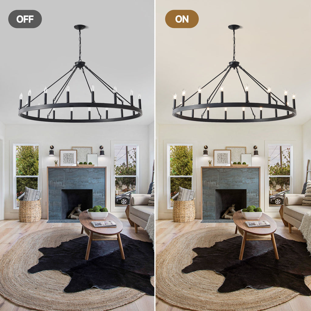 Chandelier Wagon Wheel Matte Black 18-Light 53.15 In E12