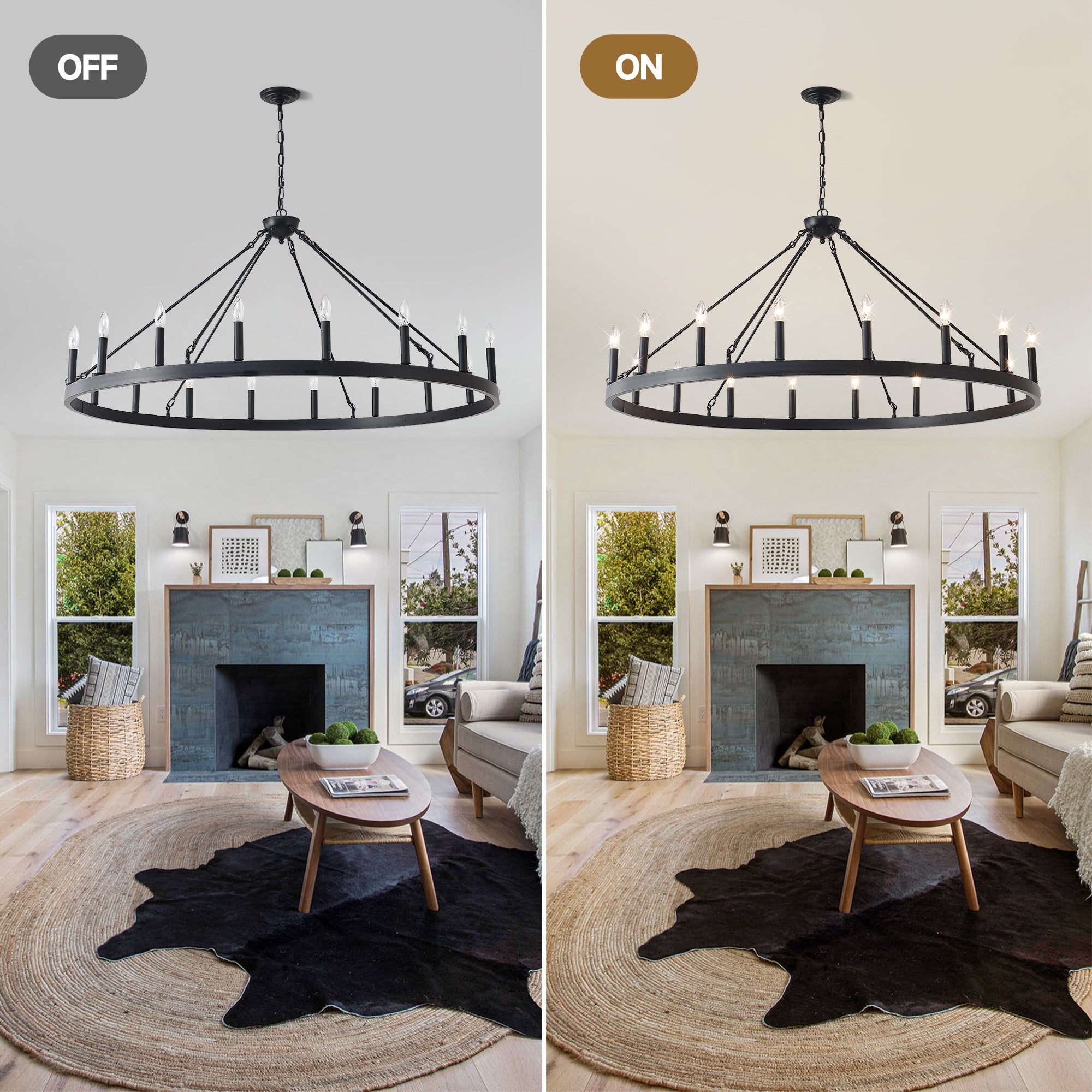 Chandelier Wagon Wheel Matte Black 18-Light 53.15 In E12