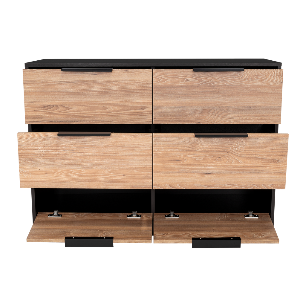 Dresser Modern 4-Drawer Pine Particle Board Black Handles Set of 2 42.1 In