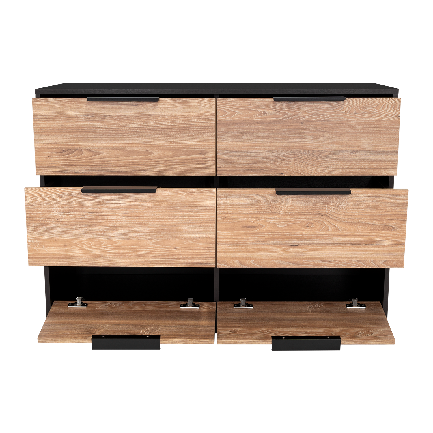 Dresser Modern 4-Drawer Pine Particle Board Black Handles Set of 2 42.1 In