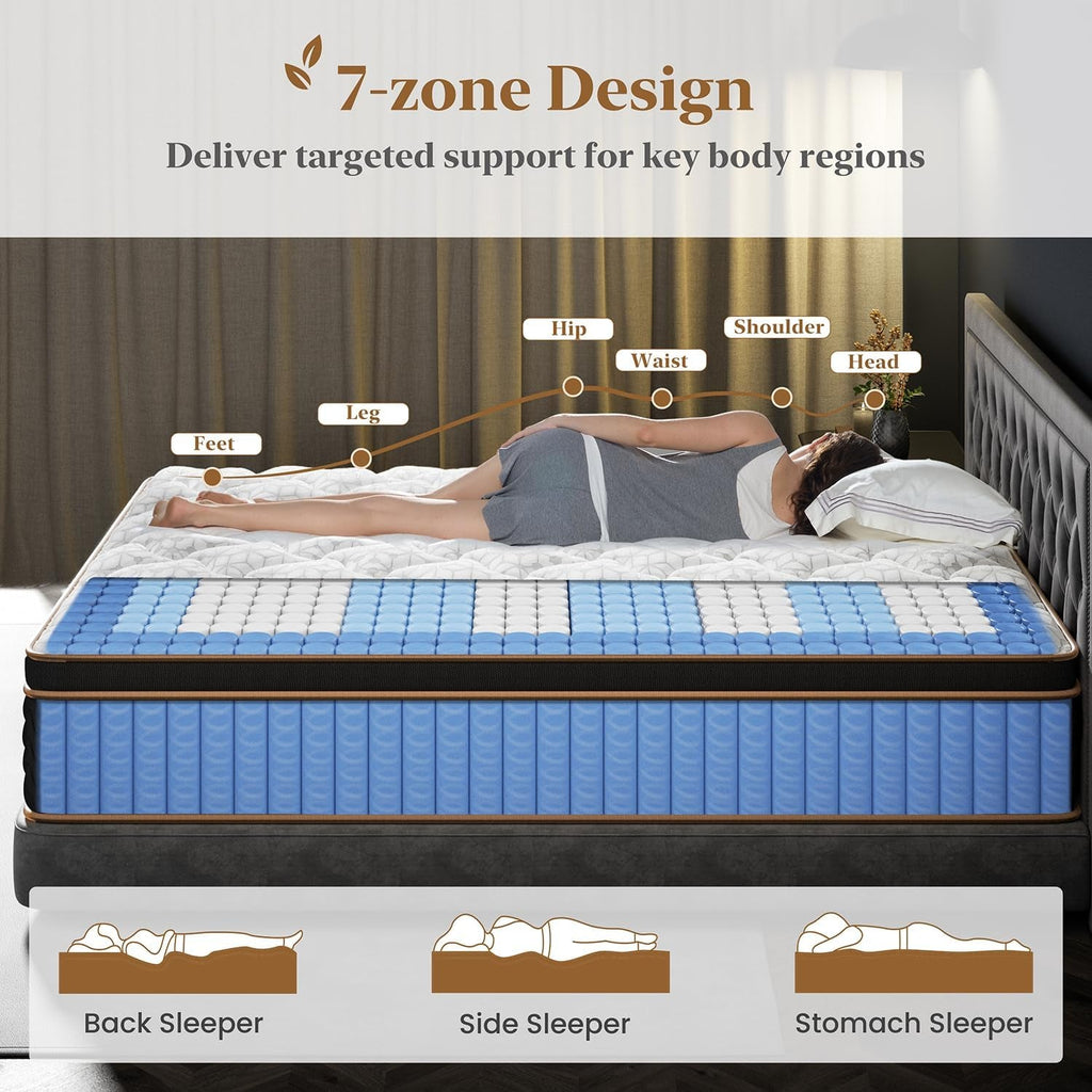 Queen 12 Inch Cooling Hybrid Mattress Certipur Certified