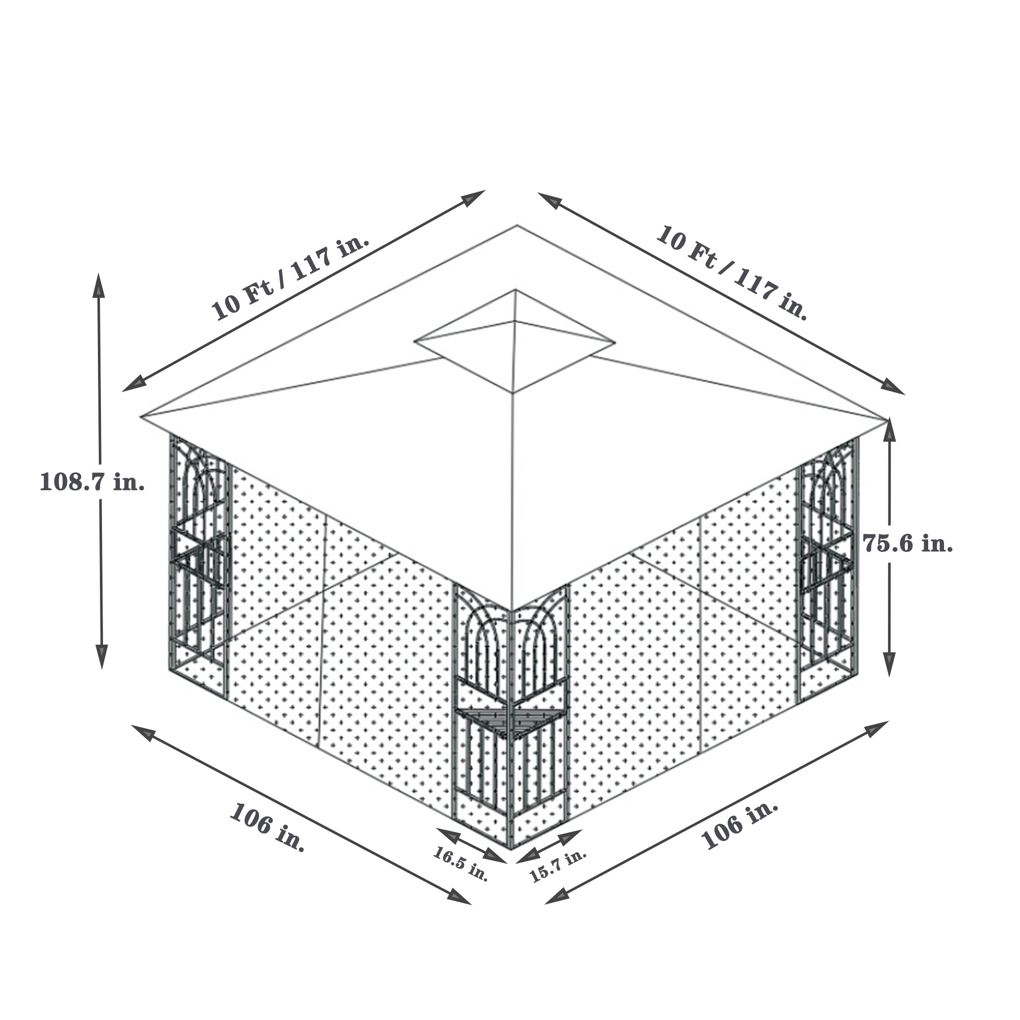 Gazebo Steel Gray 10x10 Ft Double Vented Roof Mesh Sidewalls UV-Resistant