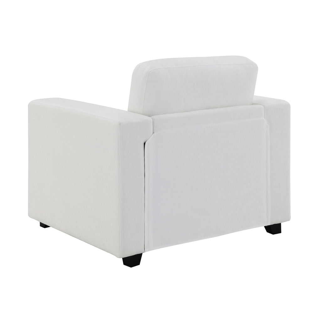 Accent Chair Mid-Century Chenille Ivory Wide Arms 7 In Cushion 39x33x33 In