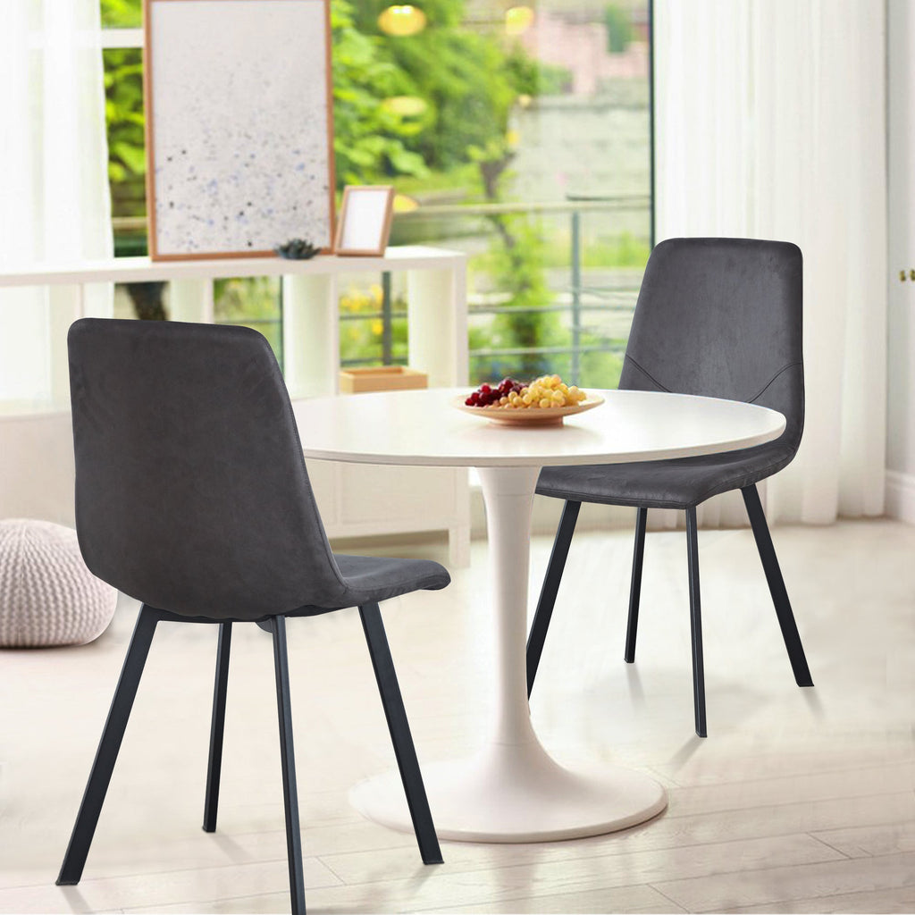 Dining Chair Mid-Century Modern Velvet Gray Metal Legs Set of 2