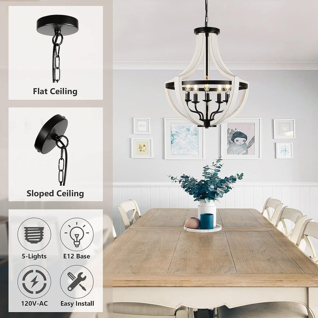 Modern White Solid Wood Chandelier