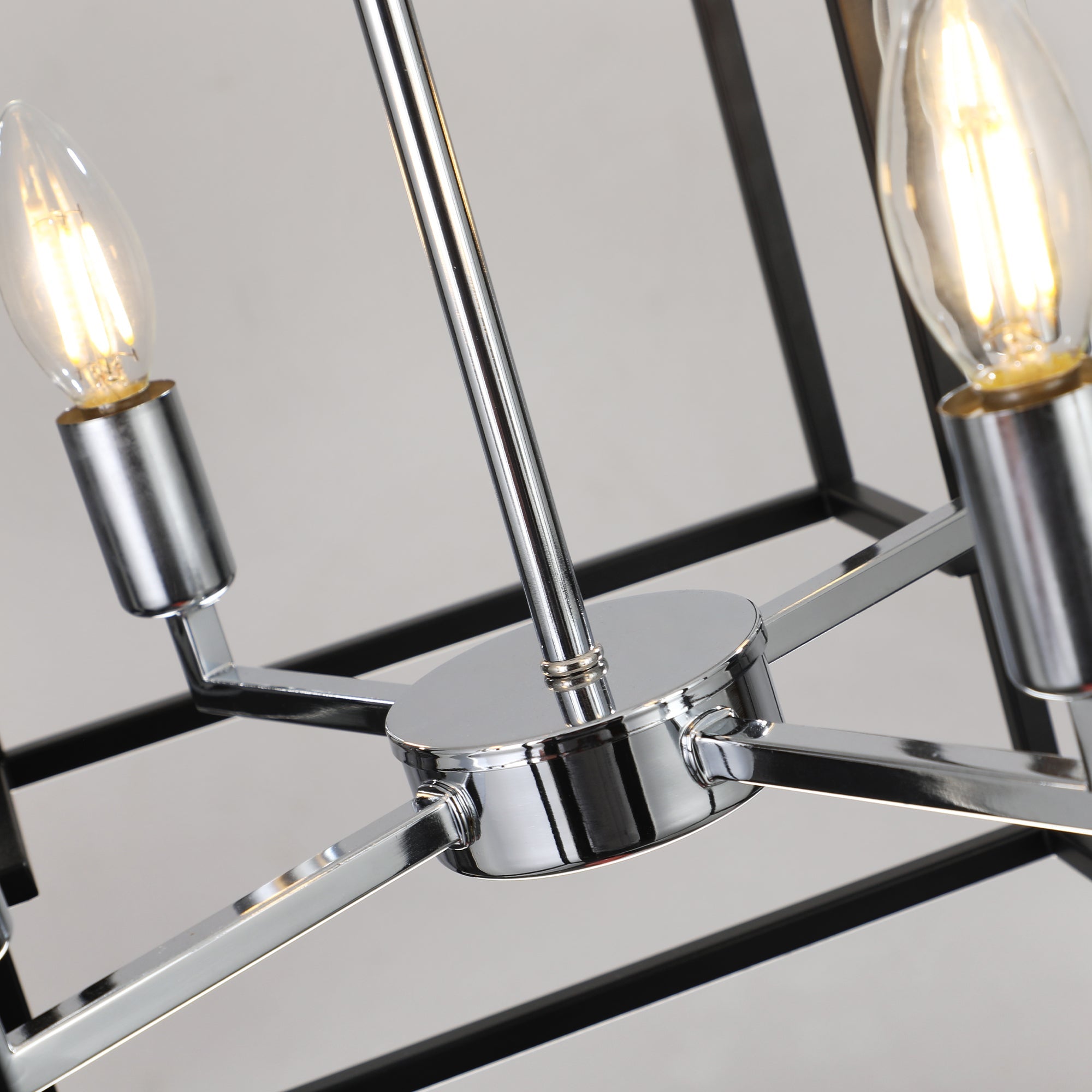 Chandelier 8-Light Black Chrome Geometric Industrial Metal Pendant 18 In