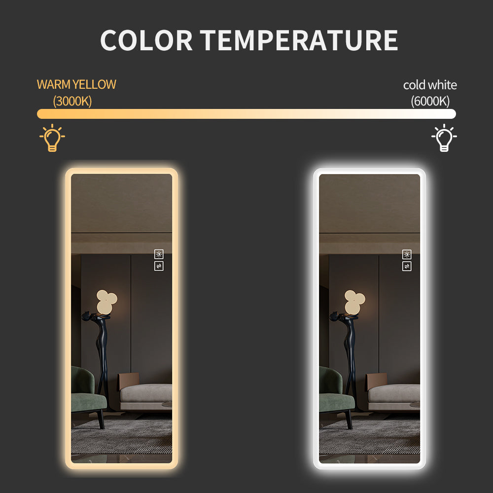 Full Length Mirror LED Lighted Wall Mounted 65x21.7 In Warm Cool Light
