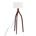 Wishbone Contemporary Floor Lamp in Walnut Wood with White Fabric Shade