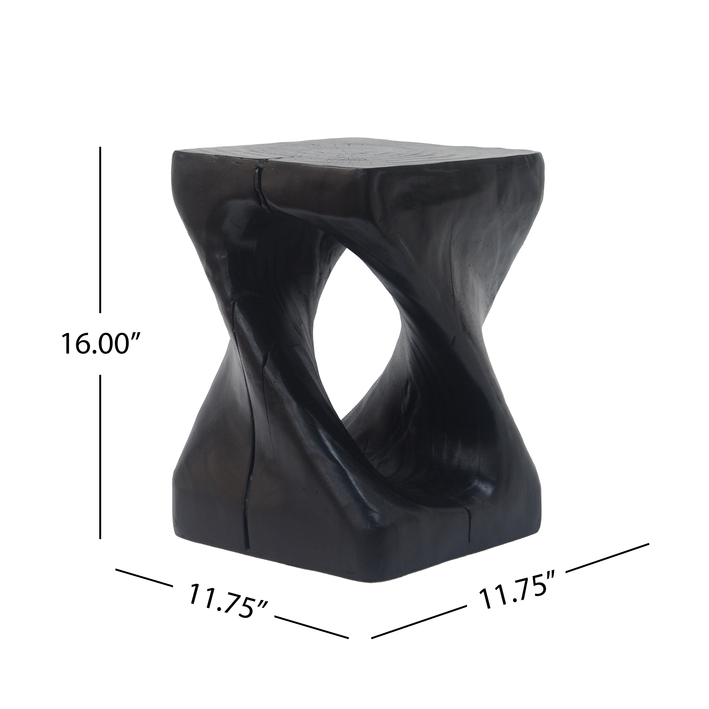 MGO Twist Shape Side Table, Wood-like Texture, Black, 11.75x11.75x16 in