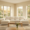 Sectional Sofa L-Shaped Modern Corduroy Beige 122-inch Sleeper with Ottomans