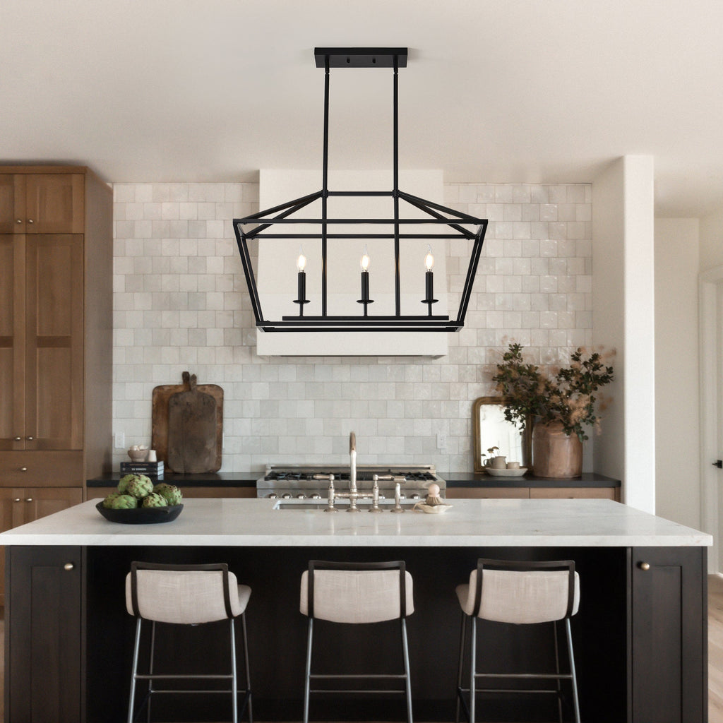 Chandelier Industrial Linear 3-Light Matte Black Metal Pendant Kitchen