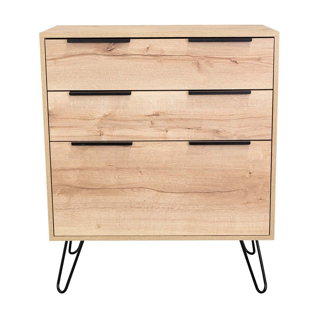 Dresser Modern Set of 2 3-Drawer Beige Particle Board Metal Legs 30.1x35.5 In