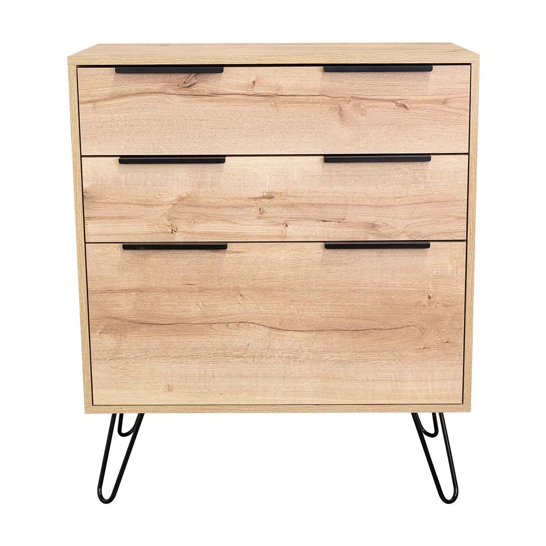 Dresser Modern Set of 2 3-Drawer Beige Particle Board Metal Legs 30.1x35.5 In