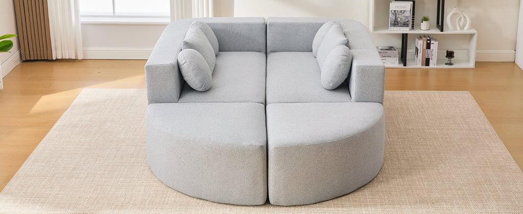 Sectional Sofa U-Shape Modular Boucle Gray 6-Seat Deep Seating 114.9x64.5 In