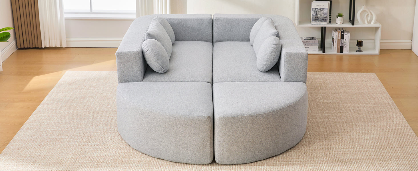 Sectional Sofa U-Shape Modular Boucle Gray 6-Seat Deep Seating 114.9x64.5 In