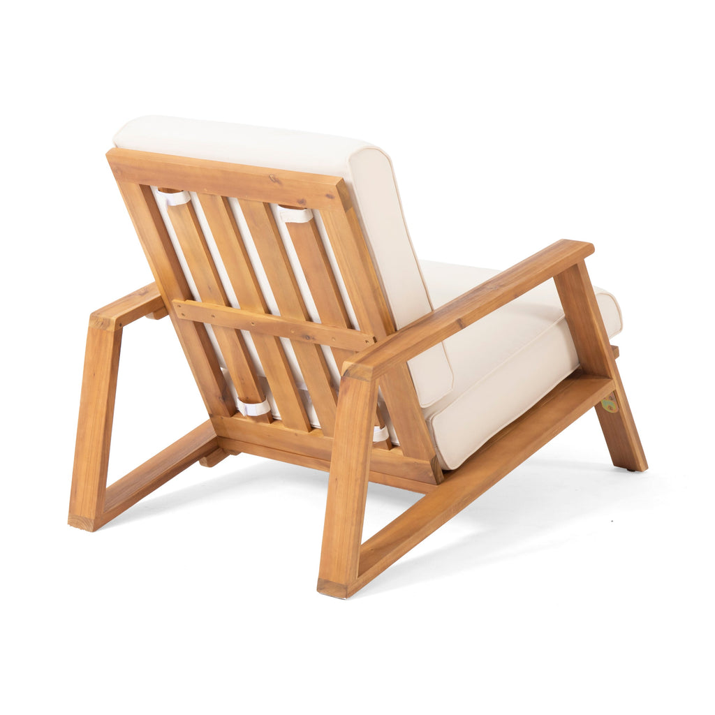 Outdoor Lounge Chair Adirondack Acacia Wood Beige Cushion 400 LB