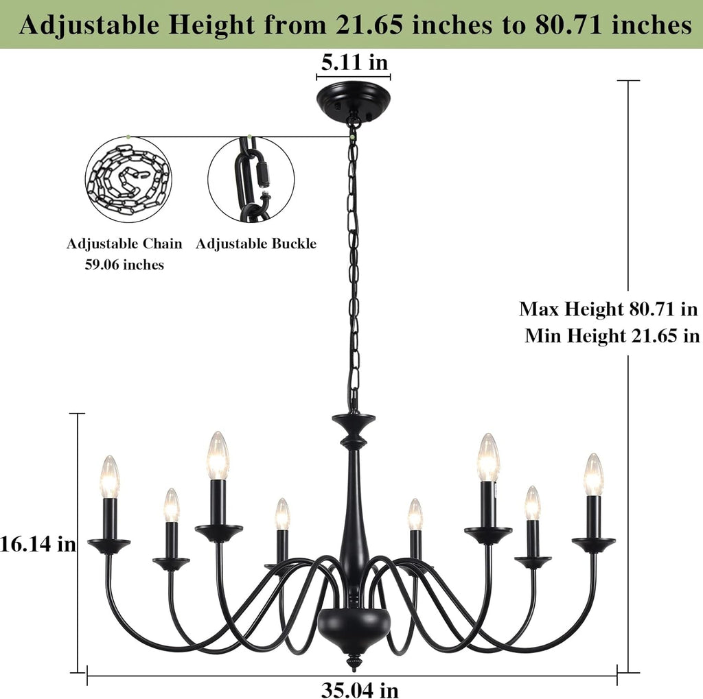 Eight Light Black Farmhouse Chandelier for Dining Room