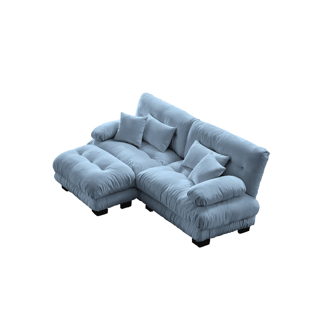 Sectional Sofa Cloud Chenille Blue 2 Seat Convertible Ottoman