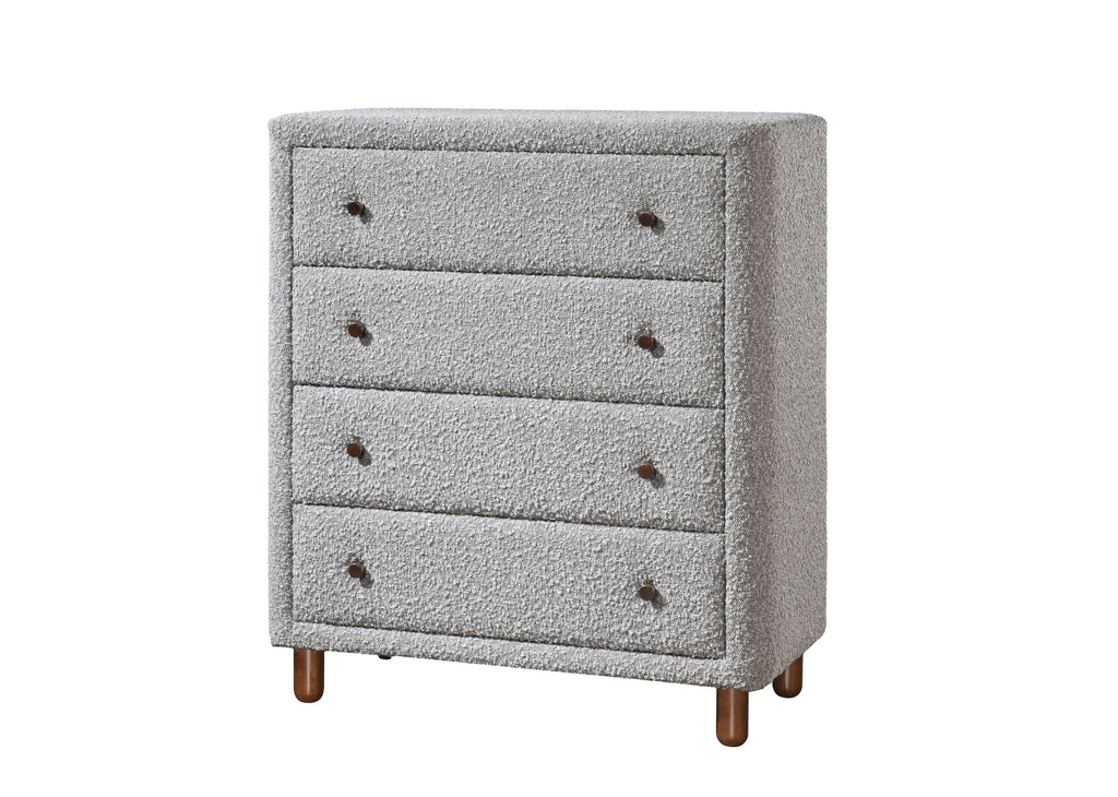 Chest of Drawers Gray Boucle Fabric 4-Drawer Rubber Wood MDF 33x38 In