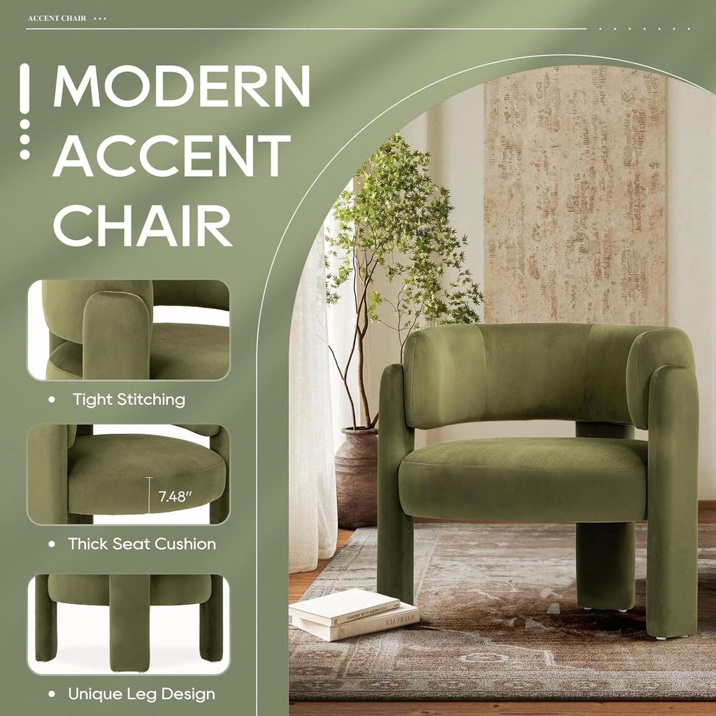 Velvet Green Barrel Armchairs Set Of 2 For Living Room Decor