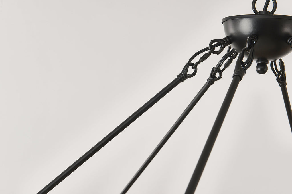 Chandelier Wood Wagon Wheel 20-Light Farmhouse Matte Black 39.3 In