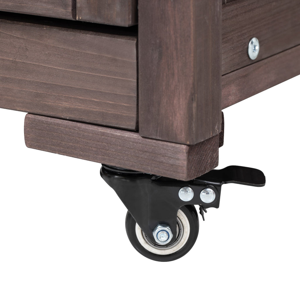 Outdoor Kitchen Island Grill Cart Fir Wood Stainless Steel Top 66.5x23x34 In