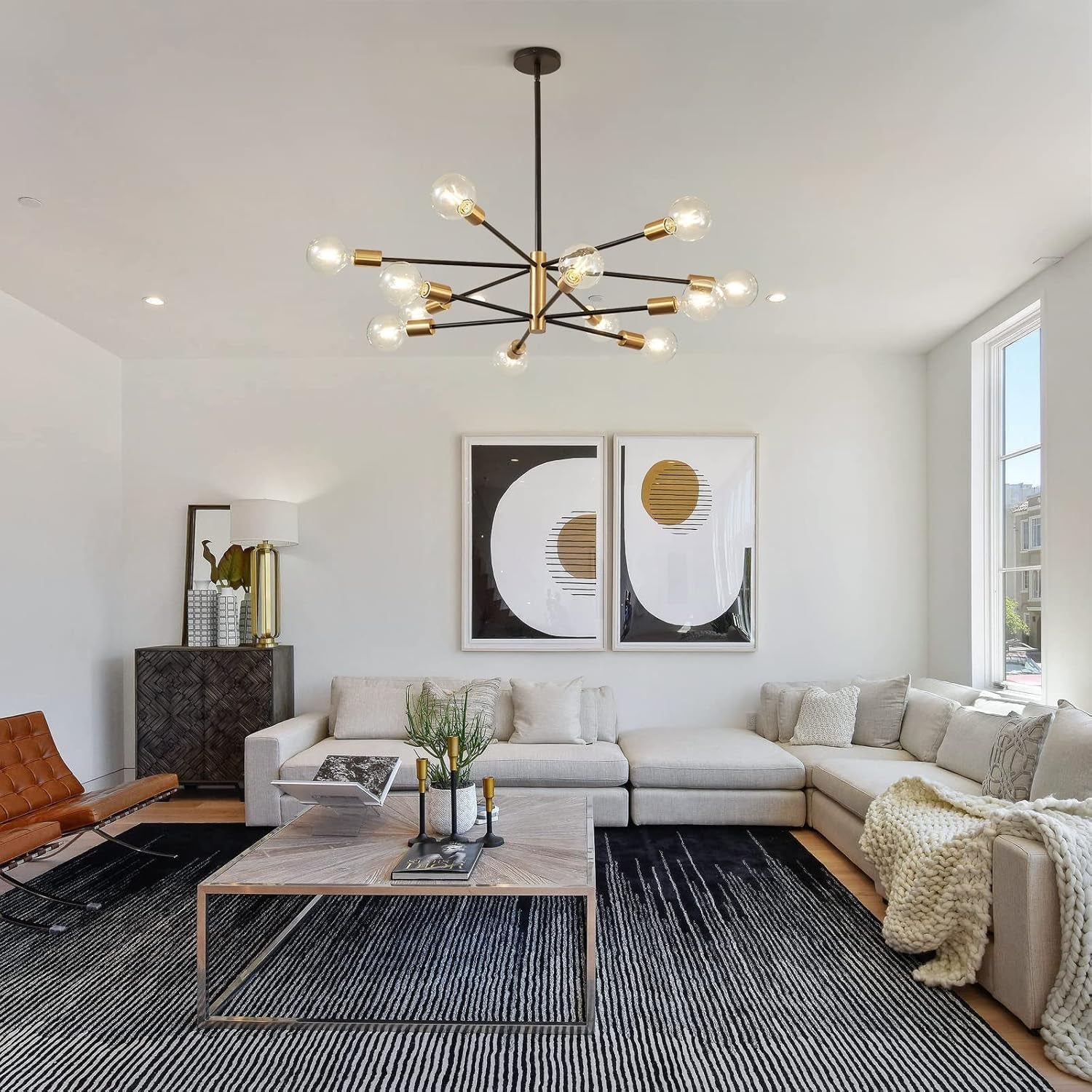 Gold Black Sputnik Chandelier 12 Light With Adjustable Height