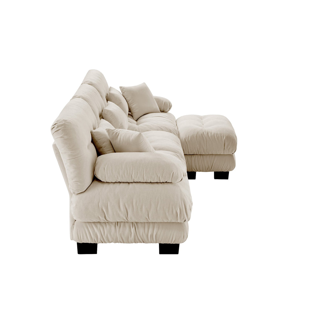 Sectional Sofa L-Shaped Chenille Light Coffee Convertible Ottoman