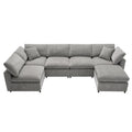 Sofa Modular U-Shape Chenille Gray 6 Seat Convertible Ottoman 130 In